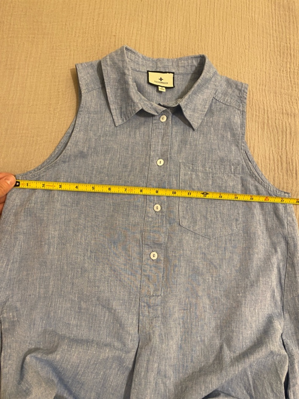 Tuckernuck Light Blue cotton linen mini dress with pockets. Size S - Picture 4 of 8